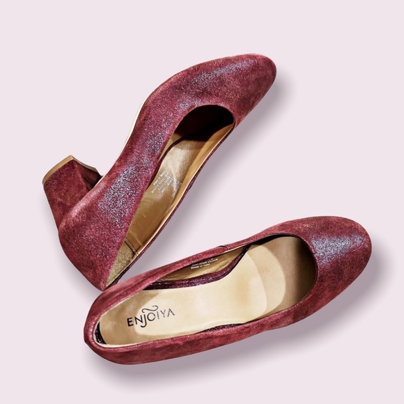 NEW Enjoiya Eleganza Pumps Leather Wine Block Heel Size EU 40 US 9 New w/o Box - Picture 2 of 13